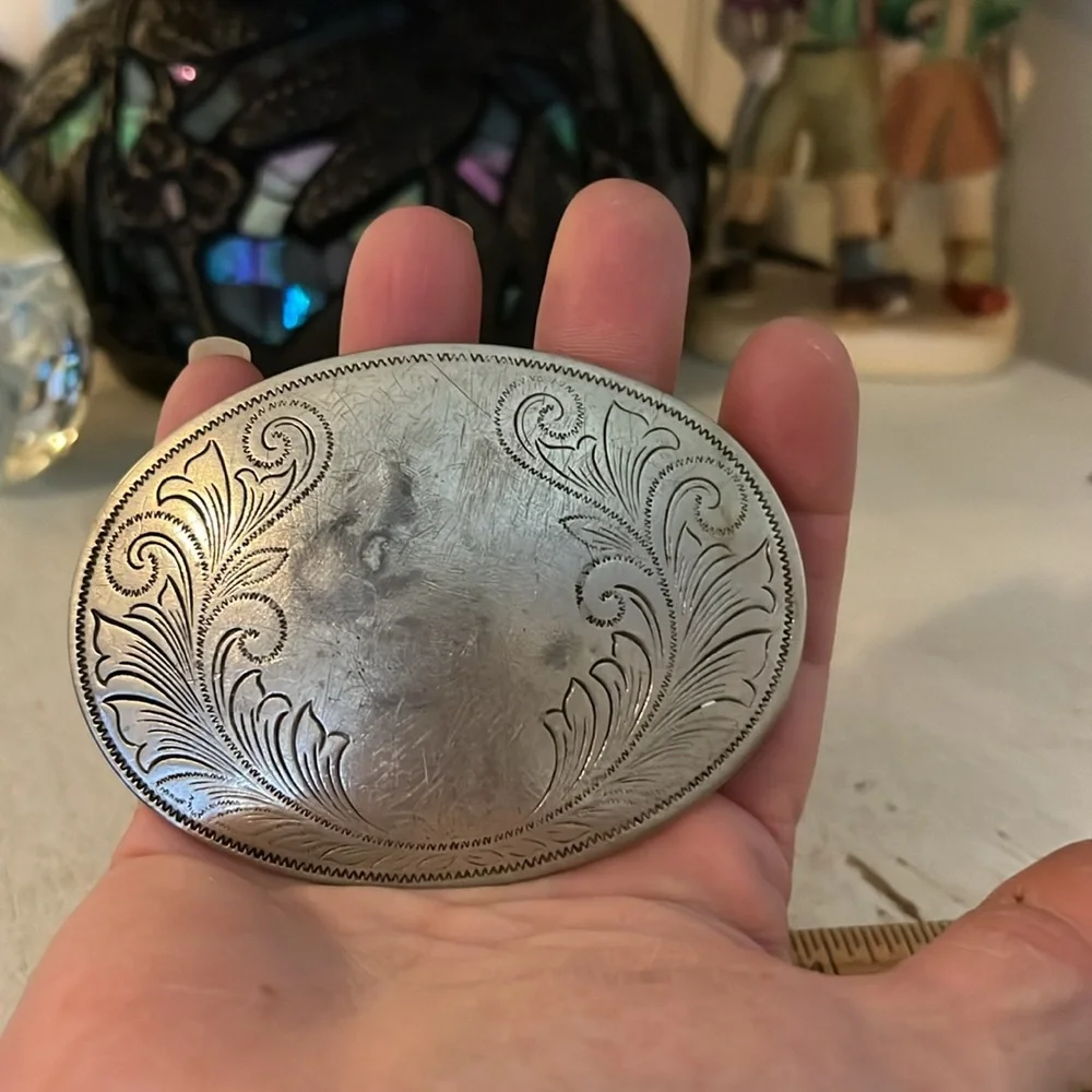 Vintage Justin Belt Co. Nickel Silver western belt buckle